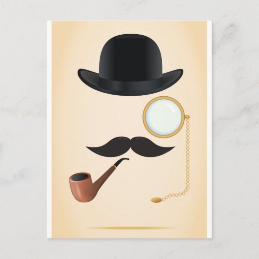 Gentleman Mustache Must-Dash Monacle & Bowler Hat Postkarte (Vorderseite)