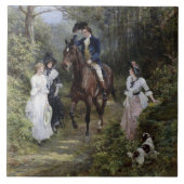 Gentleman on Horseback Meeting Ladys in a Forest Fliese (Vorderseite)