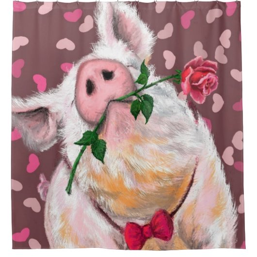 Gentleman Pig mit Rose Duschvorhang Romantik (Vorderseite)