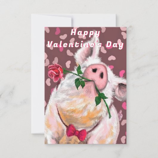 Gentleman Pig mit Rose Funny Valentine's Day Card Karte (Vorderseite)