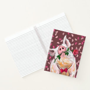 Gentleman Pig mit Rose Notebook-Malerei Romantisch Notizblock