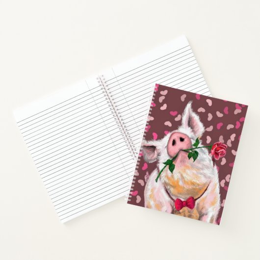Gentleman Pig mit Rose Notebook-Malerei Romantisch Notizblock (Innenseite)