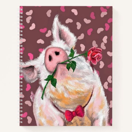 Gentleman Pig mit Rose Notebook-Malerei Romantisch Notizblock (Vorderseite)