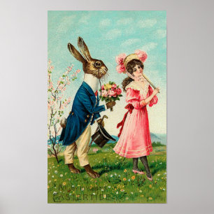 Gentleman Rabbit Courting Lady zu Ostern Poster