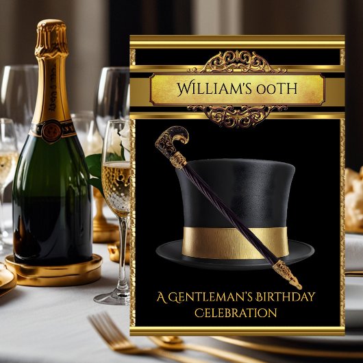 Gentlemen Elegant Gold Black Birthday Party Einladung