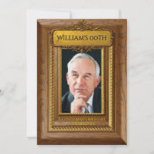 Gentlemen Elegant Rustic Gold Wood Photo Birthday Einladung (Vorderseite)
