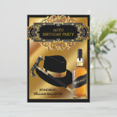 Gentlemen Hat Cane Whiskey Gold Black Geburtstag Einladung (Stehend Vorderseite)
