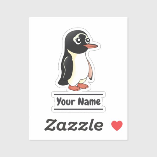 Gentoo Penguin Cartoon mit benutzerdefiniertem Tex Aufkleber (Blatt)