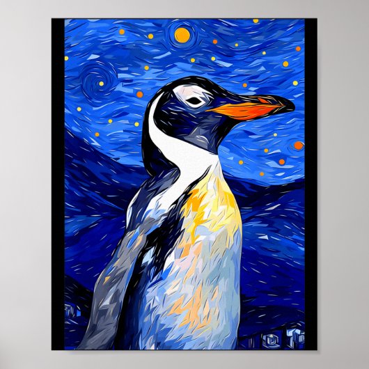 Gentoo Penguin Starry Night Painting Men Women Kid Poster (Vorne)