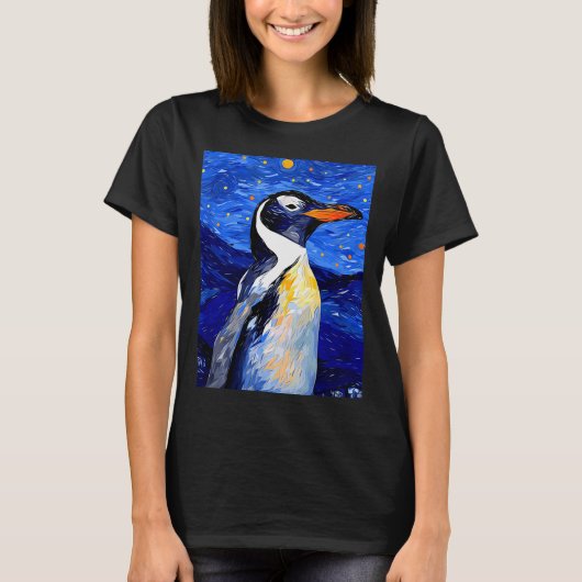 Gentoo Penguin Starry Night Painting Men Women Kid T-Shirt (Vorderseite)