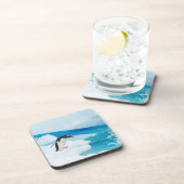 Gentoo Pinguin, Pygoscelis Papua, springt ab Getränkeuntersetzer (Rechte Seite)