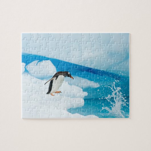 Gentoo Pinguin, Pygoscelis Papua, springt ab Puzzle (Horizontal)
