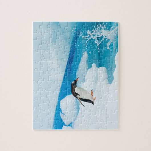 Gentoo Pinguin, Pygoscelis Papua, springt ab Puzzle (Vertikal)