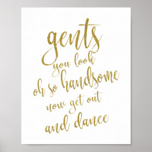 Gents Bathroom Gold Glitzer 8x10 Hochzeitszeichen Poster