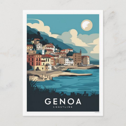 Genua Italien Retro Travel Malerei Postkarte (Vorderseite)