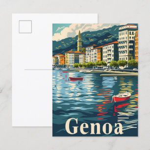 Genua Italien Vintag Retro Travel Illustration Postkarte