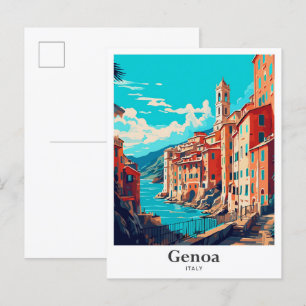 Genua Italien Vintage Reiseillustration Postkarte