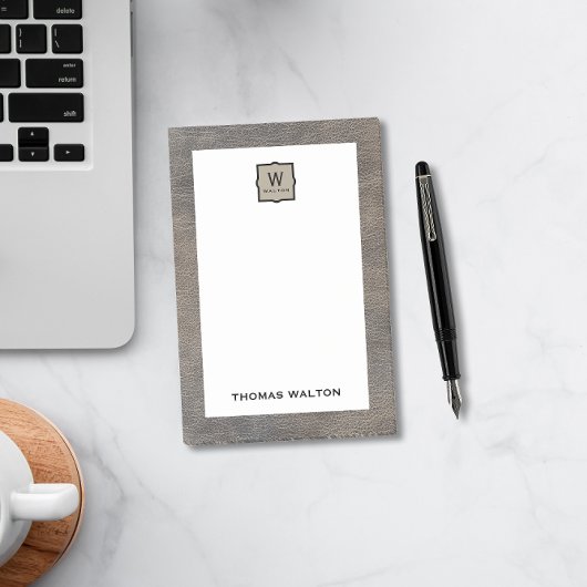 Genuine Cowhide Leather Look Monogram Name Post-it Klebezettel