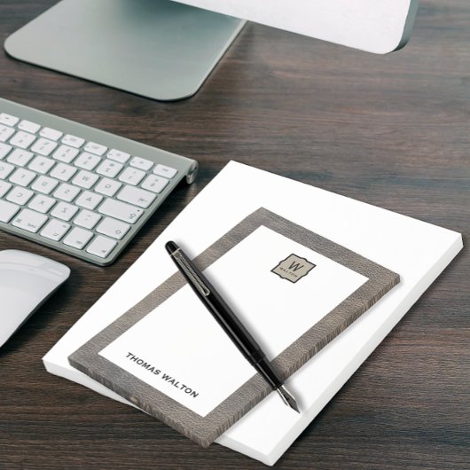 Genuine Cowhide Leather Look Monogram Name Post-it Klebezettel