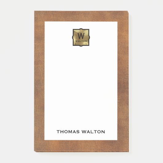 Genuine Leather Look Monogram Name Post-it Klebezettel (Vorderseite)