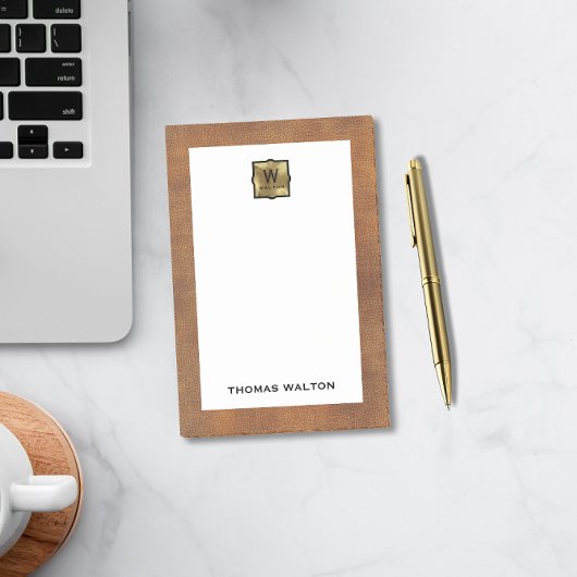 Genuine Leather Look Monogram Name Post-it Klebezettel