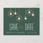 Geo beleuchtet grünes modernes geometrisches Save Ankündigungspostkarte (Vorderseite)