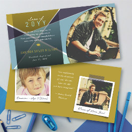 Geo Blue Criss Cross Color Block Foto Abschluss Dankeskarte