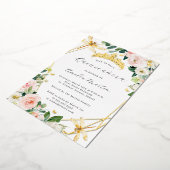 Geo Blush Floral Dragonfly Quinceanera Gold Folieneinladung (Gedreht)