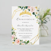 Geo Blush Floral Quinceanera Gold Folieneinladung (Stehend vorne)