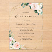 Geo Clear Acrylic Floral Quinceanera Acryleinladungen (Vorderseite)