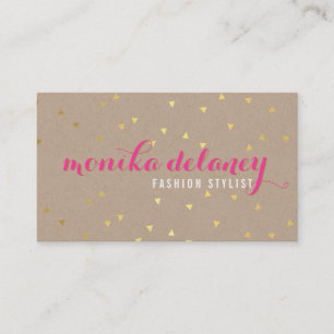 GEO CONFETTI GOLD stylish trendy kraft bright pink Visitenkarte