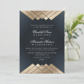 Geo Dark Navy Gold Gatsby Calligraphy Wedding Einladung (Stehend Vorderseite)