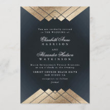 Geo Dark Navy Gold Gatsby Calligraphy Wedding