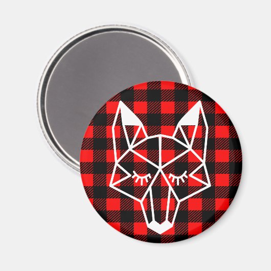 Geo Fox & Rustic Black Red Buffalo Karo Kariert Magnet (Vorderseite/Rückseite)