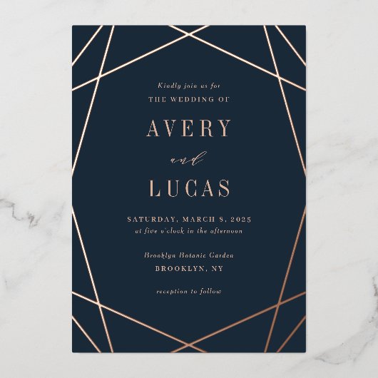 Geo Frame Foil bearbeitbare Farbe Einladung Hochze (Vorderseite)