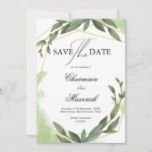 Geo Frame Greenery Leaf Eukalyptus Save the Date Einladung (Vorderseite)
