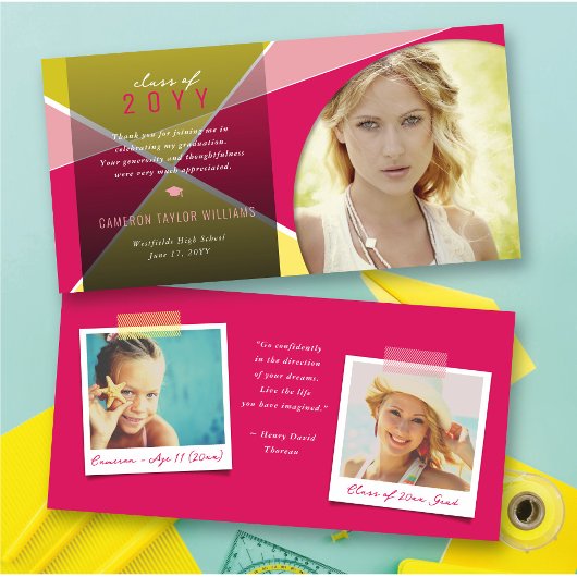 Geo Fuchsia Criss Cross Color Block Foto Graduate Dankeskarte