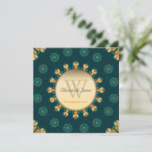 Geo Gems Circle Monogram Aquamarin Gold Wedding Einladung (Stehend Vorderseite)