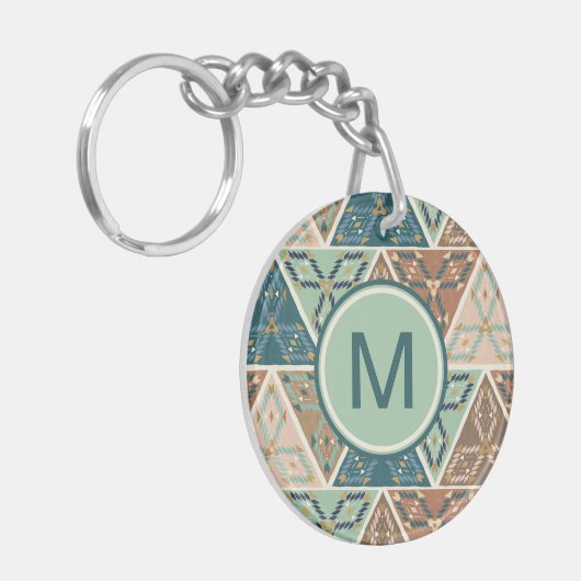 Geo geometrisches Muster des Monogramm-| des Schlüsselanhänger (Vorderseite links)