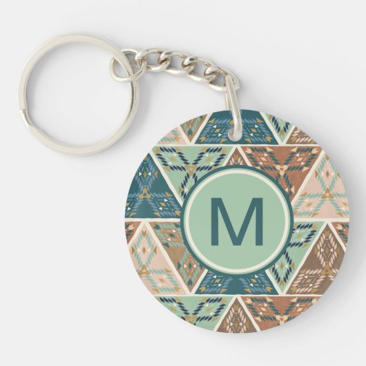 Geo geometrisches Muster des Monogramm-| des Schlüsselanhänger (Vorderseite)