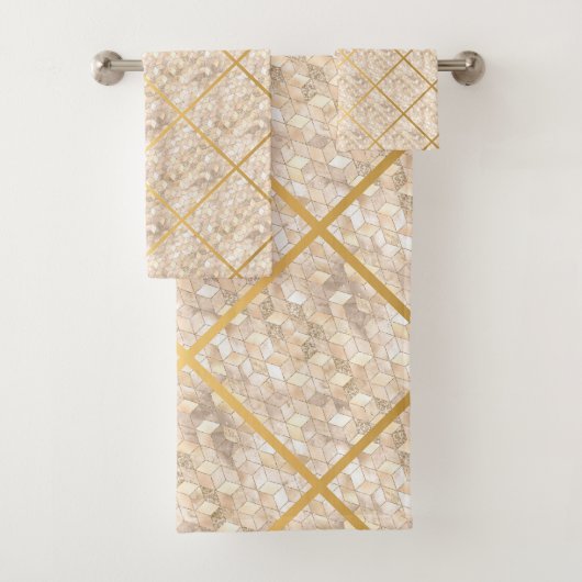 GEO GRID BLOCK GOLD BRONZE BATHROOM TOWEL SET (Insitu)