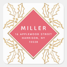 Geo Hand Drawn Gold Hollies Holiday Rücksendeadres