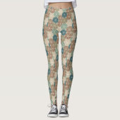 Geo im Freienxi | blaues u. grünes Stammes- Muster Leggings (Vorderseite)