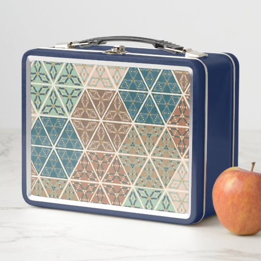 Geo im Freienxi | blaues u. grünes Stammes- Muster Metall Brotdose (Beispiel)