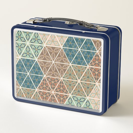 Geo im Freienxi | blaues u. grünes Stammes- Muster Metall Brotdose (Rückseite)
