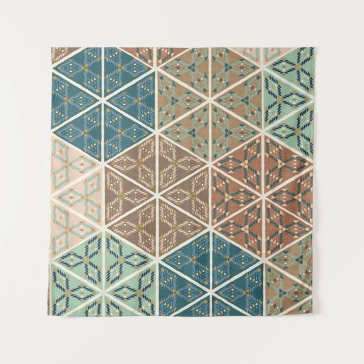 Geo im Freienxi | blaues u. grünes Stammes- Muster Wandteppich (Vorderseite)