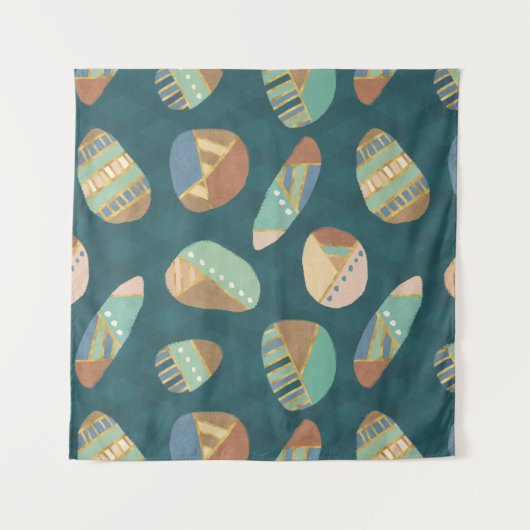 Geo im Freienxii | blaues u. grünes geometrisches Wandteppich (Vorderseite (Horizontal))