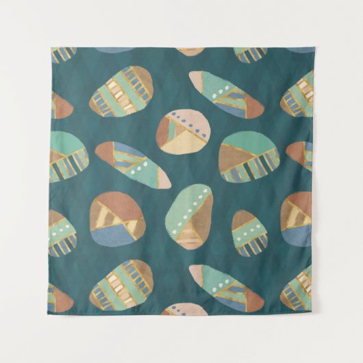 Geo im Freienxii | blaues u. grünes geometrisches Wandteppich (Vorderseite)