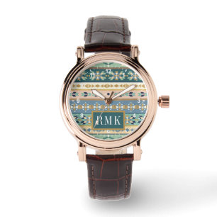 Geo indisches Muster des Monogramm-  des Schritt-  Armbanduhr