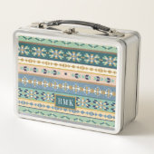 Geo indisches Muster des Monogramm-| des Schritt-| Metall Brotdose (Vorderseite)